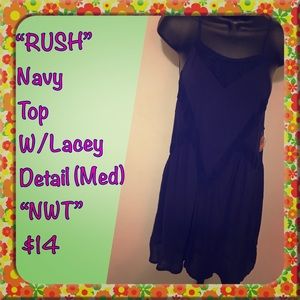 “RUSH” Navy Flowey spaghetti strap Top